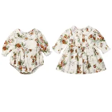 Одежда для малышей; коллекция года; комбинезон с цветочным принтом и шнуровкой для маленьких девочек; одинаковые хлопковые наряды