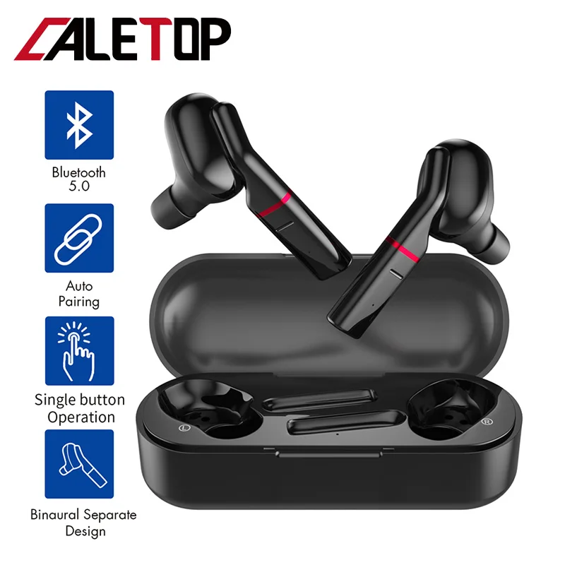 

CALETOP Bluetooth 5.0 TWS Wireless Earphone Sports Headphone Waterproof Sweatproof Touch Control with Microphone Charging Case