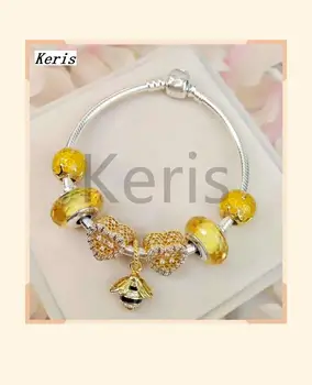 

High Quality Reproduction 1:1 100% Gold Colored Glaze Heart Beads Bee Pendant DIY String Decoration Open Bracelet Free Of Charge