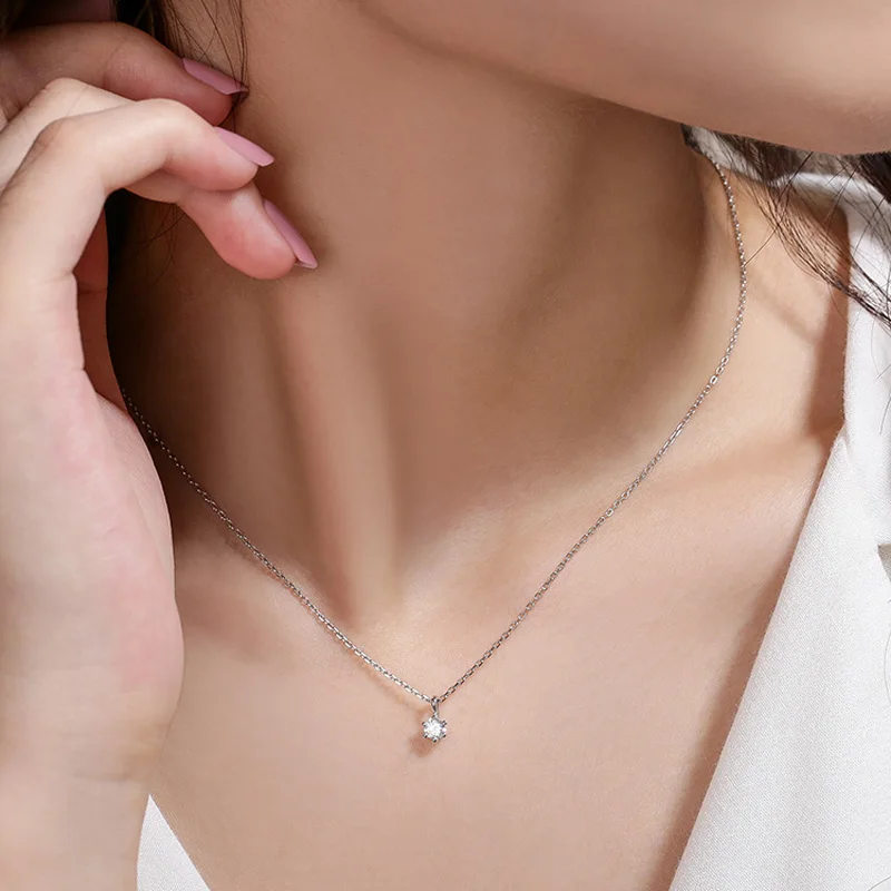 Hot Sale 925 Sterling Silver AAA Zirconia Chain Necklace Shiny Pendant Gift Choker Wedding Jewelry NK066