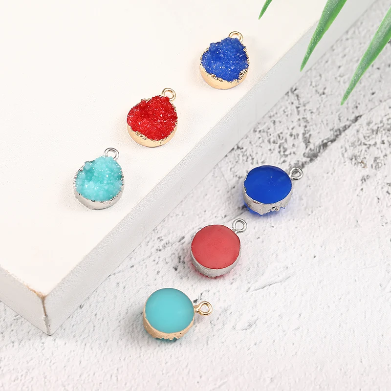 10PCS Wholesale Round Resin Druzy Charm for Diy Earring Necklace