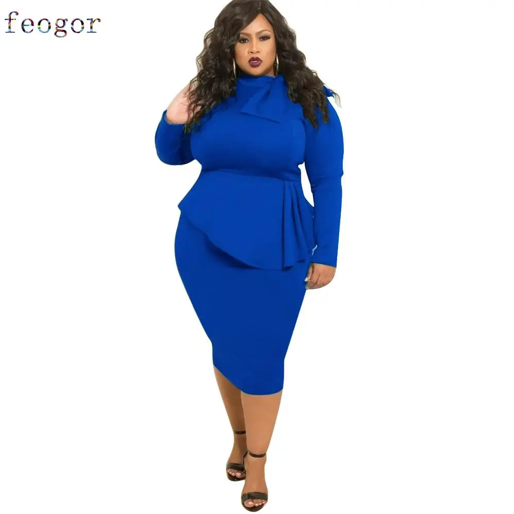 Women's Clothing Plus Size Dresses 2021 Classic Autumn New Urban Casual Commuter Dress Bow Long