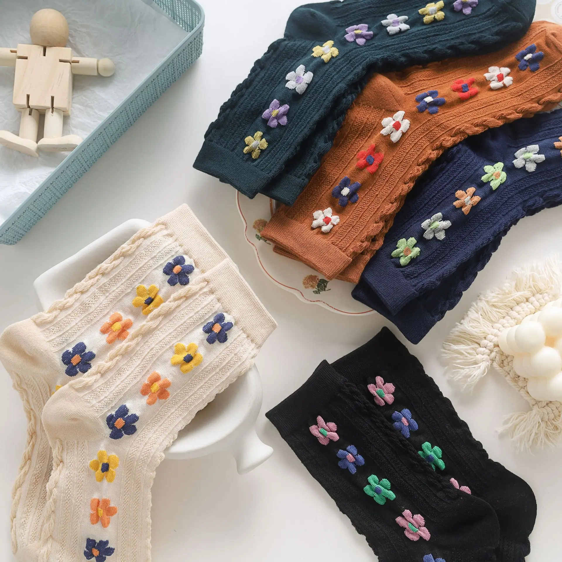 

Flower Socks for Girls Women 5 Colors Spring and Autumn Cute design Cotton