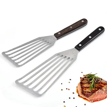 

Stainless Steel Steak Slotted Turner Leaky Shovel Wooden Handle Fish Spatula Kitchen Cooking Accessories
