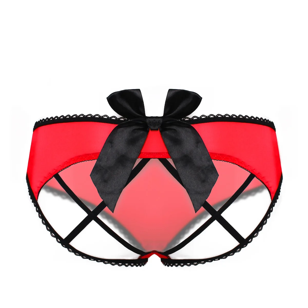Red Sexy Ladies Panties Open Low Waist Bow Temptation Beautiful Hip Perspective Briefs Hollow Exposed Butt Pants Erotic Lingerie - Цвет: Red