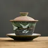 Anti-scald Large Ceramic Retro Tea Cover Bowl with Lid Sancai Gaiwan Single Tea Bowl Hand Painted Shining Crane Cover Bowl ► Photo 1/5