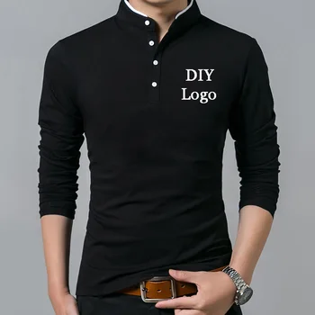 

DIY customize your favorite logo Cotton men's casual long-sleeved top solid round neck slim long-sleeved T-shirt top