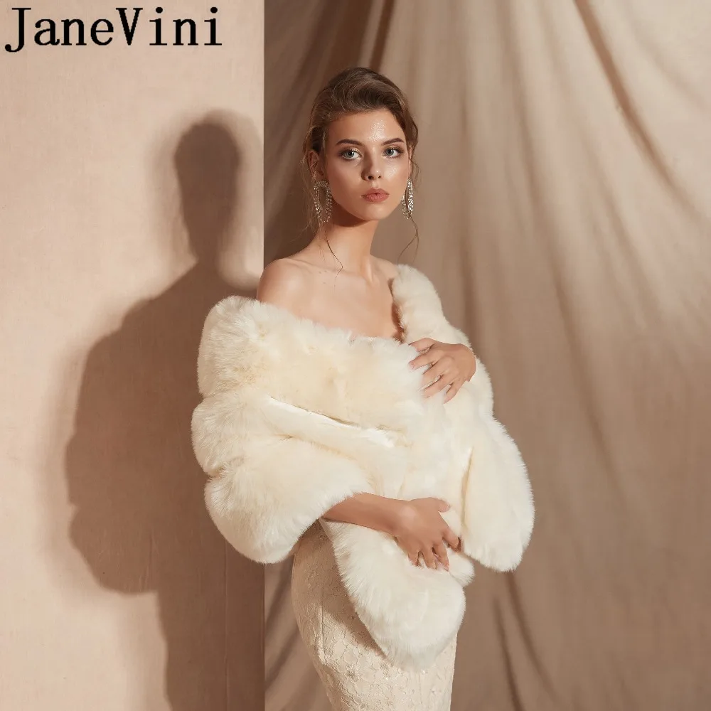 JaneVini, теплая Свадебная меховая накидка, шаль, зимнее свадебное платье, накидка из искусственного меха, болеро, накидка для женщин, невесты, свадебная накидка, болеро
