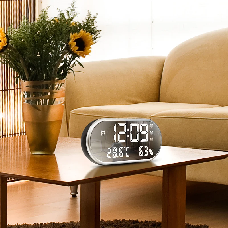  Digital LED Display Temperature Humidity Alarm Clock 24 /12 Mobile Phone Charger USB Portable Hours