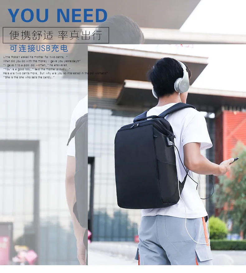 45cm High Waterproof Laptop Backpack USB Charging Computer Backpack Men Women Casual Bags Male Business Travel Boys School Bag