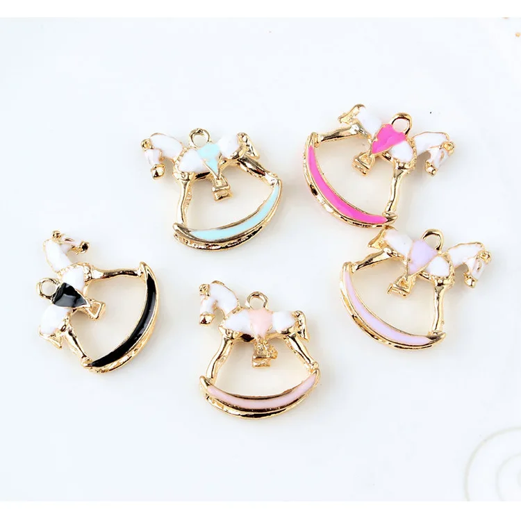 10PCS DIY Fashion Dangle Enamel Rocking Horse Charms Metal Bracelet Pendant Necklace Alloy Earring Keyring Accessories  | Украшения и