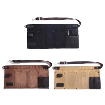 

Multi-pocket Apron For Women Real Leather Canvas Half Pocket Apron Waitress Teacher Supplier Cosmetic Apron Home Doco