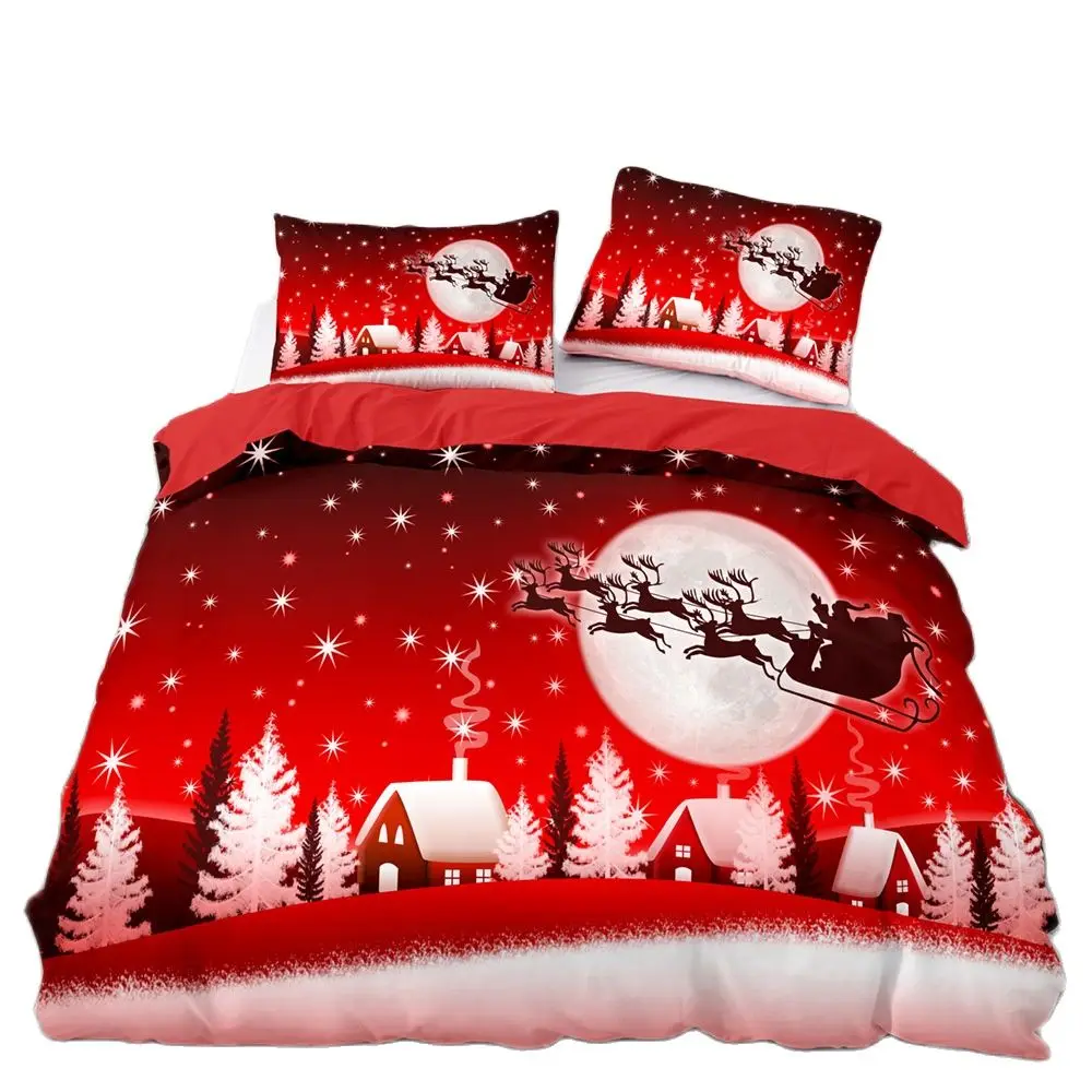 Christmas Chalky Red Reversible Duvet Quilt Cover Pillowcase Printed Design SETS 