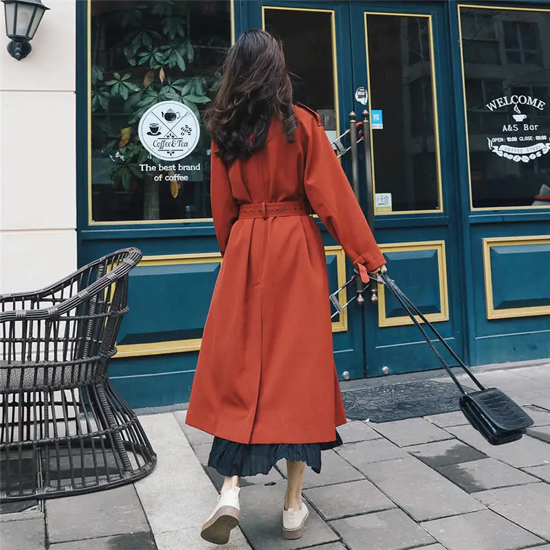 Винтажный Длинный плащ женская одежда Harajuku плюс размер ветровка женский элегантный свободный длинный рукав Женский Тренч s Q1848