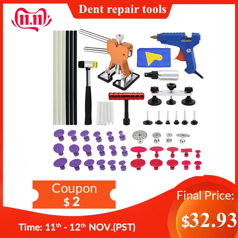 

PDR Tools Paintless Dent Repair Tool Dent Puller Kit Bridge Puller& Glue Gun for Automobile Body Motorcycle Refrigerator