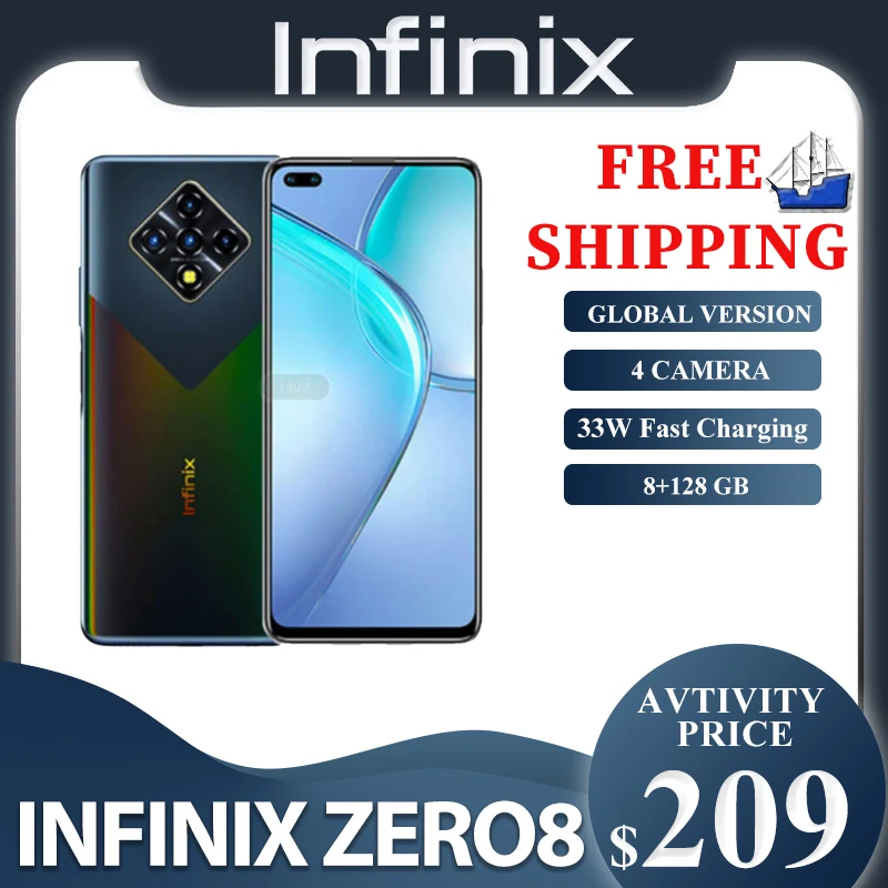 Infinix zero 8 versão global 128g 8g ram octa núcleo 4 90 hz 6.8