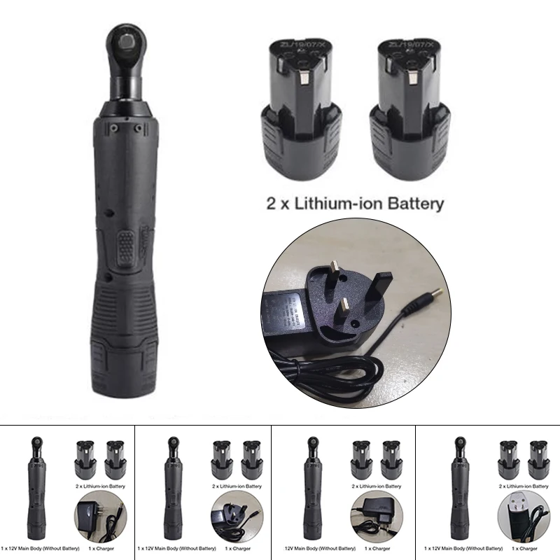 

3/8 12V Cordless Rechargeable Electric Ratchet Right Angle Wrench w/ 2 Batteries tightening and loosening nuts