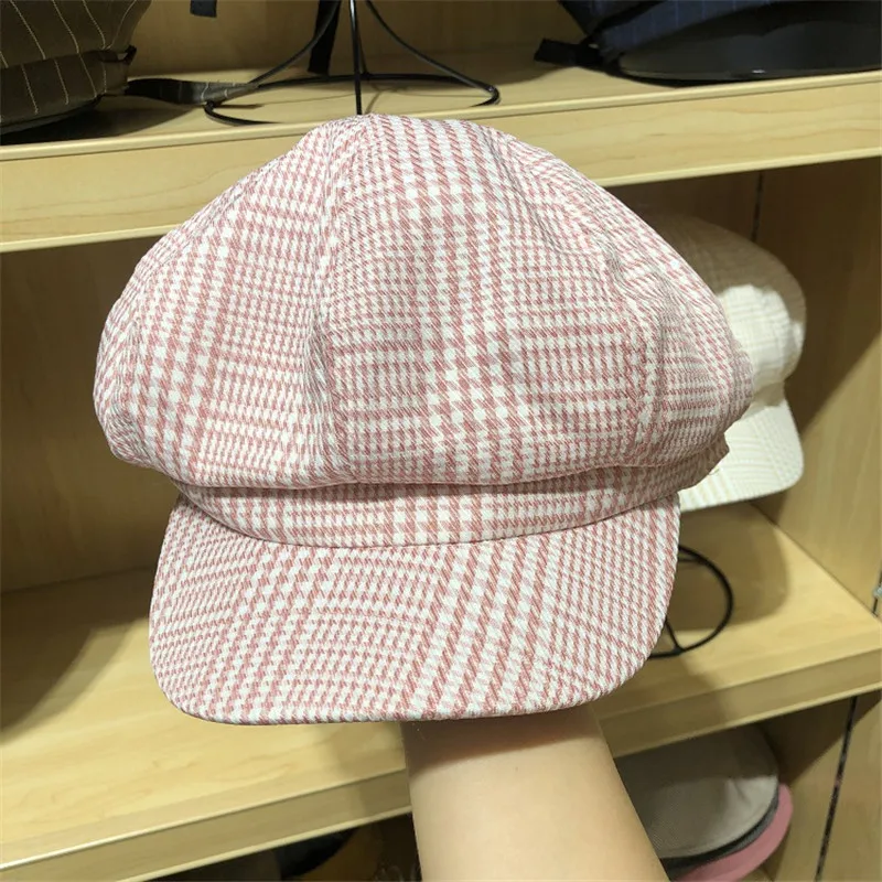 Модная клетчатая кепка, Женская Повседневная Уличная Кепка, плоская кепка, элегантная Осенняя зимняя теплая Кепка, женская шапка