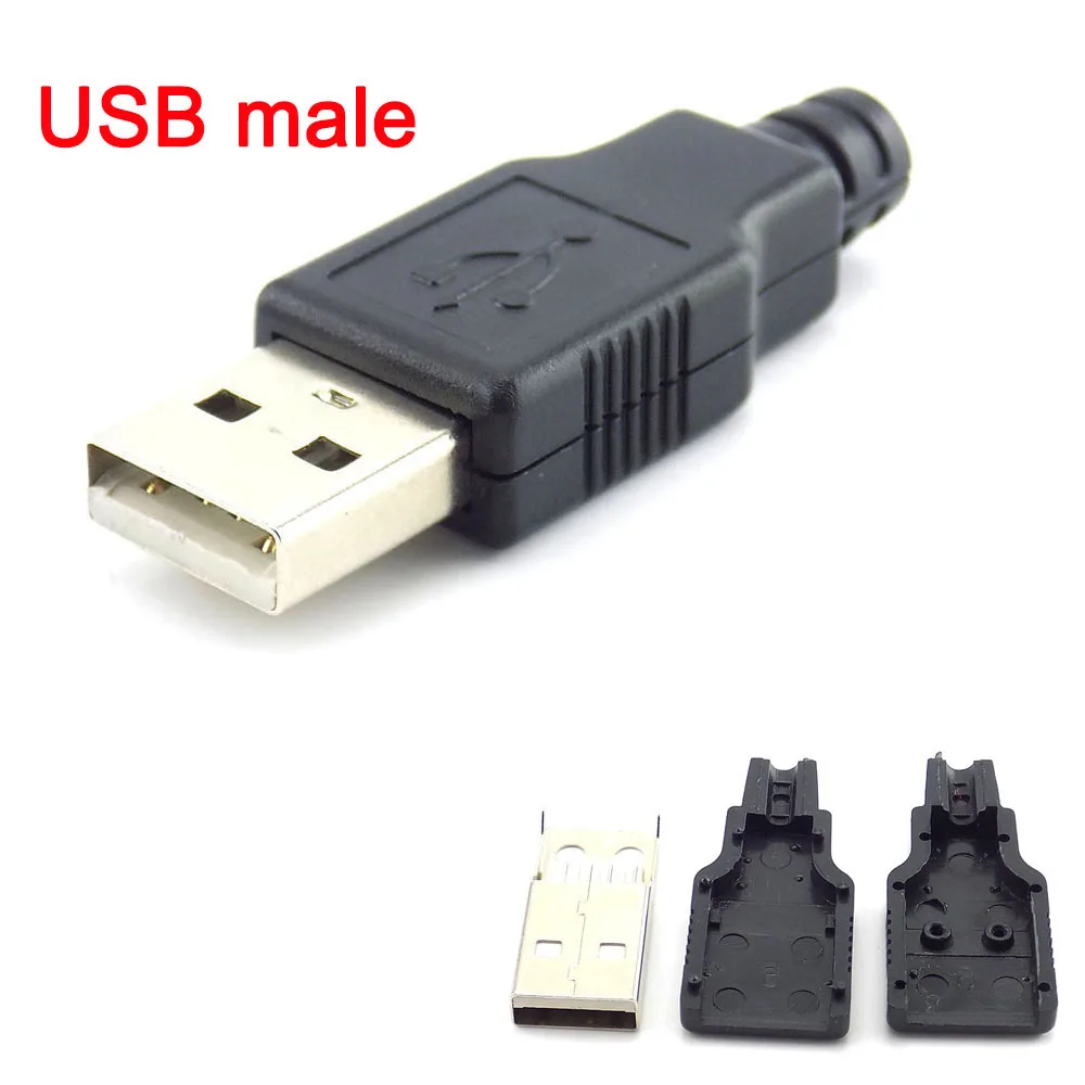 Conector de clavija USB 5/10 tipo A de 4 pines, adaptador de Enchufe macho con cubierta de plástico negro, Tipo De Soldadura, DIY, H10, 2,0 Uds.