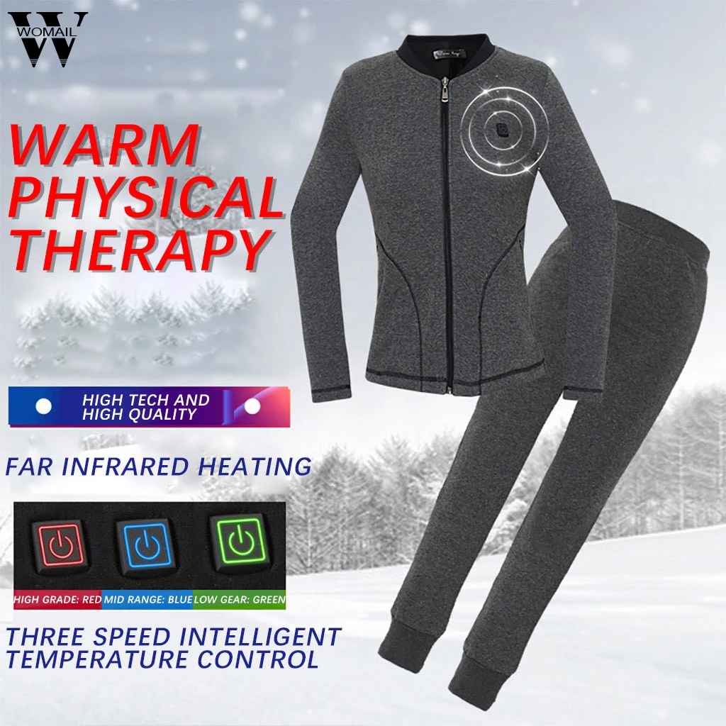 

Womail Tracksuit Women Two Piece Set USB Electric Heating Jacket Winter warm Thermal zip coat Long Pant Female Outdoor Outfits