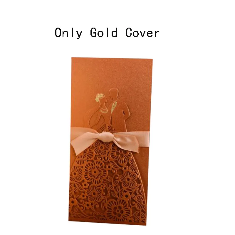 Only Gold Cover 25 шт. лазерная резка, для свадьбы Пригласительные открытки невесты и жениха поздравительные открытки конверты, изготовленные по индивидуальному заказу с лентой Свадебные украшения - Цвет: Only Gold Cover