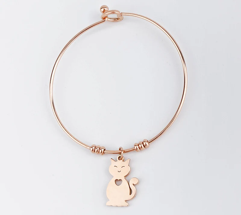 Rose gold-cat Браслет для детей Звездное Сердце Кот клевер браслет золотой для женщин браслет «Древо жизни» браслет Серебряный Шарм ювелирные изделия минималистичный счастливый - Окраска металла: Rose gold-cat