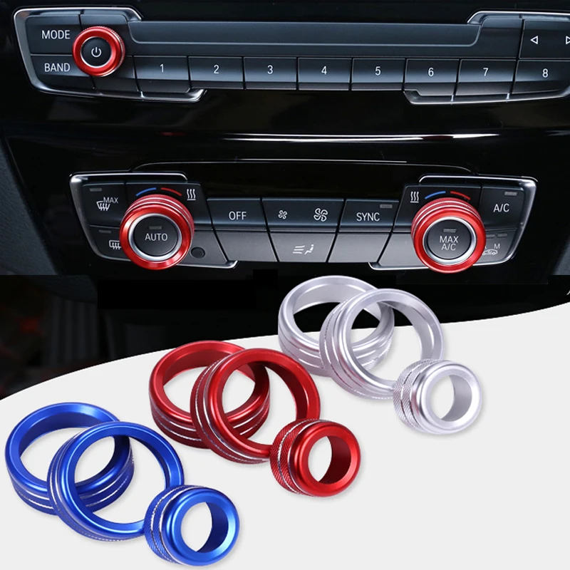 Air Condition Knob Audio Volume Control Button Circle Decoration Trim Ring Cover For BMW 1 2 3 3GT 4 Series X1(With AUTO Button)