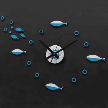 

3d Wall Clock Sticker DIY Mediterranean Fish Group Nordic Clock Interesting Clocks Combination Bell Silent Horloge Decor SC368