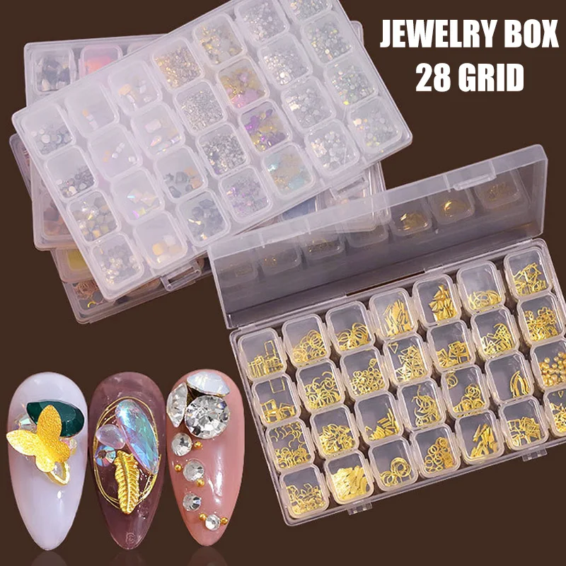 2019 28 Cells Nail Art Decorations Set Mix Pearls Metal Rhinestone Flakes DIY Accessories Kits for UV Gel Nails |