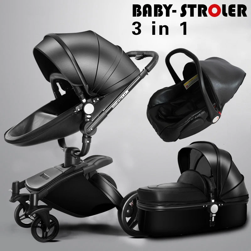 3 IN 1 Black 3 в 1 легкая детская коляска, многофункциональная Роскошная коляска 3 в 1, до 3 лет, детское автокресло и коляска на четырех колесах - Цвет: 3 IN 1 Black