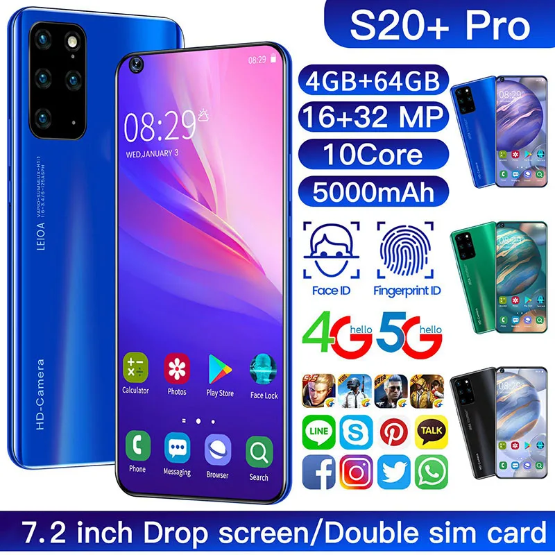 S20+ Pro 7.2-Inch Water Drop Large Screen 4+64GB