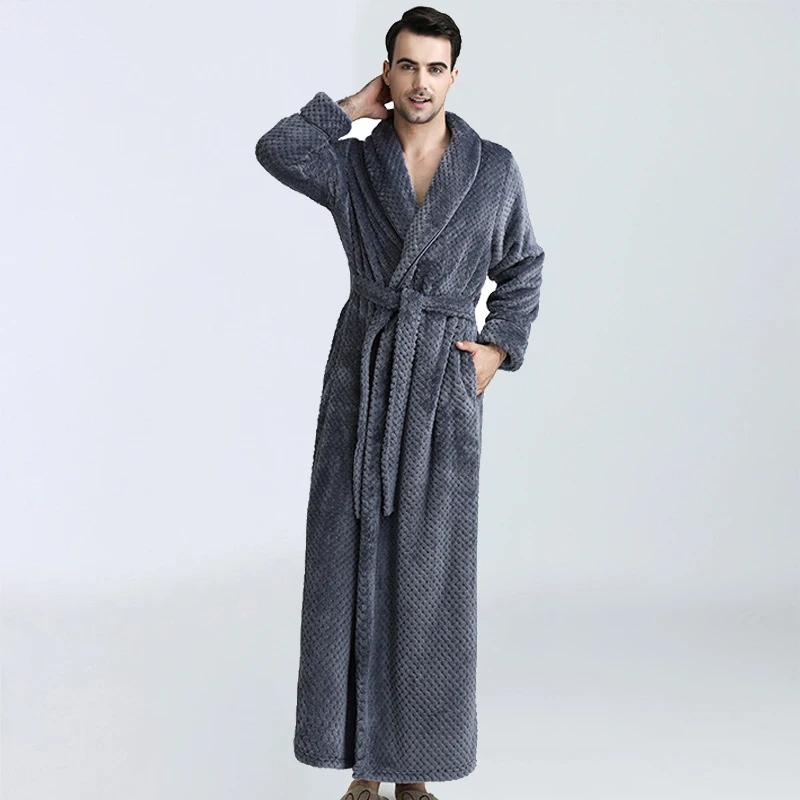 Gray for Man Зимний халат размера плюс, мягкий фланелевый Халат, кимоно, теплый банный халат из кораллового флиса, ночные меховые халаты, халат для мужчин и женщин, одежда для сна - Цвет: Gray for Man