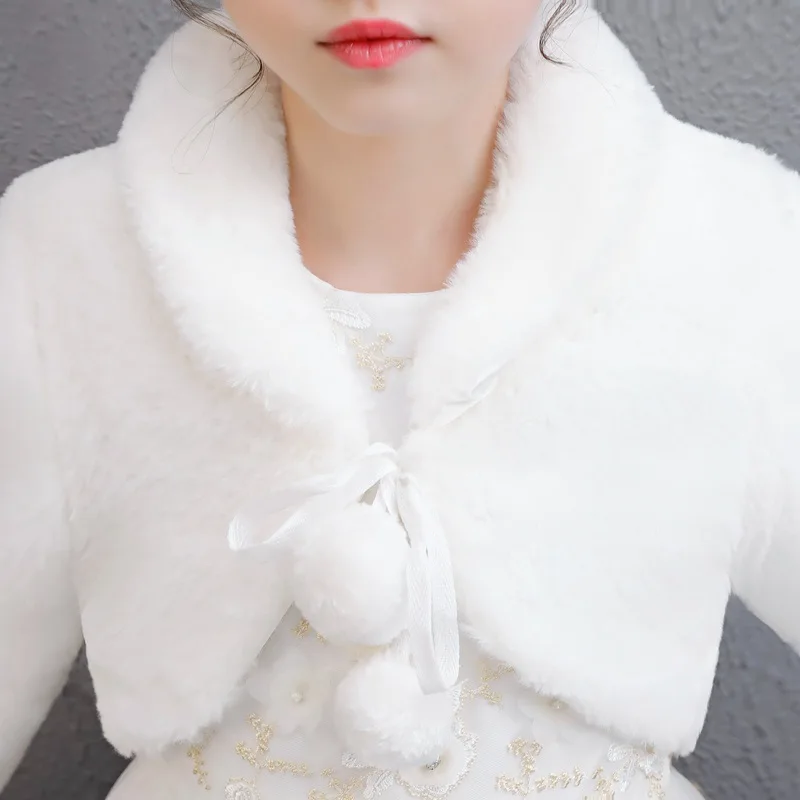 

Girls Fur Cape Cloak Winter Flower Girl Dress's Coat Princess Wedding Shawl and Cape for Girls Tippet Bolero Kids Jacket