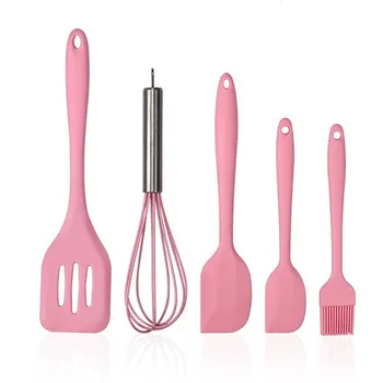 

5Pcs/Set Pink or Red Silicone Cooking Tool Sets Egg Beater Spoon Spatula Oil Brush Kitchenware Kitchen Utensils Sets with Box