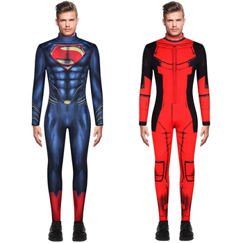 

Superman Cosplay Costume Superhero Bodysuits For Adult Super Man Heros Costume Zentai Jumpsuits Back Zipper Halloween Party