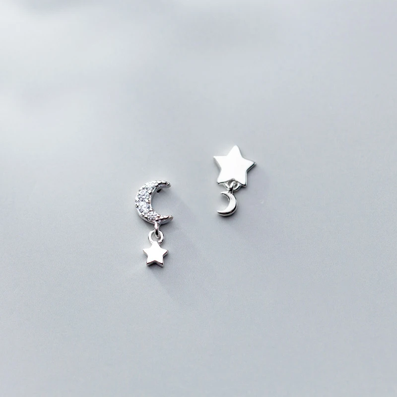 MloveAcc 925 пробы серебряные ювелирные изделия Модные Звезды Луна инкрустация CZ асимметричные серьги-гвоздики для девочек Дети Леди