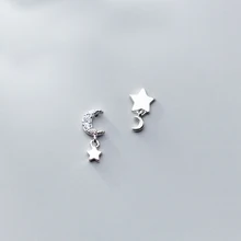 MloveAcc 925 пробы серебряные ювелирные изделия Модные Звезды Луна инкрустация CZ асимметричные серьги-гвоздики для девочек Дети Леди