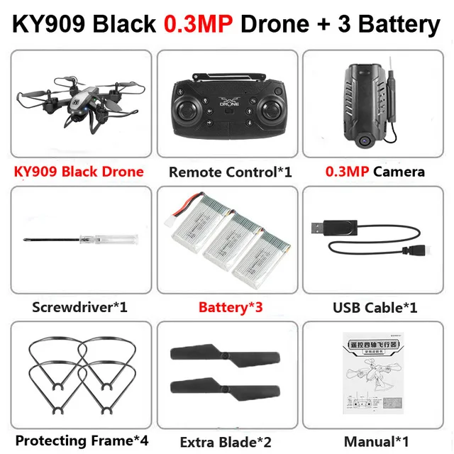 KY909 4K HD камера Дрон FPV Wi-Fi оптическое позиционирование потока RC Квадрокоптер Дрон высота удерживает длительный срок службы батареи дети летают игрушки - Цвет: Black 0.3mp 3B
