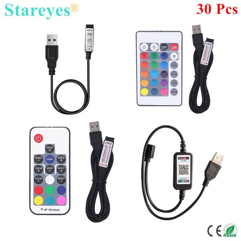 30 шт. DC5V USB светодиодный RGB Управление Ipad Mini 3 клавиши Диммер ИК 24 RF 17 клавиш Bluetooth