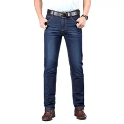 Осенние джинсы мужские деловые повседневные Прямые джинсовые брюки со средней талией мужские большие размеры 29-42 эластичные джинсы