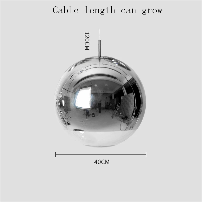 Скандинавский Серебряный Золотой медный абажур, светильник, стеклянный шар, подвесной светильник, круглый светодиодный подвесной светильник, светильник для кухни - Цвет корпуса: Silver 40CM