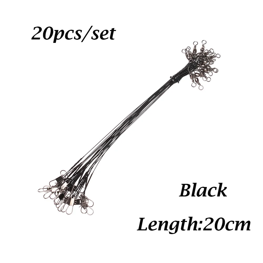 20 шт./компл. Стальная проволока лидер с шарнирным соединением 4 размера рыболовное грузило линия Olta Leadcore поводок, каблук 15 см, 20 см, 25 см, 30 см рыболовные принадлежности - Цвет: 20cm black