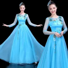 Одежда для современных танцев, Одежда для танцев, для взрослых, квадратный танец, открытые платья для танцев, для национального хора, для выступлений, женское длинное платье, 4XL