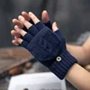 Knitted gloves female half finger flip gloves ladies winter outdoor plus velvet warm solid color student winter gloves E49 ► Photo 3/6