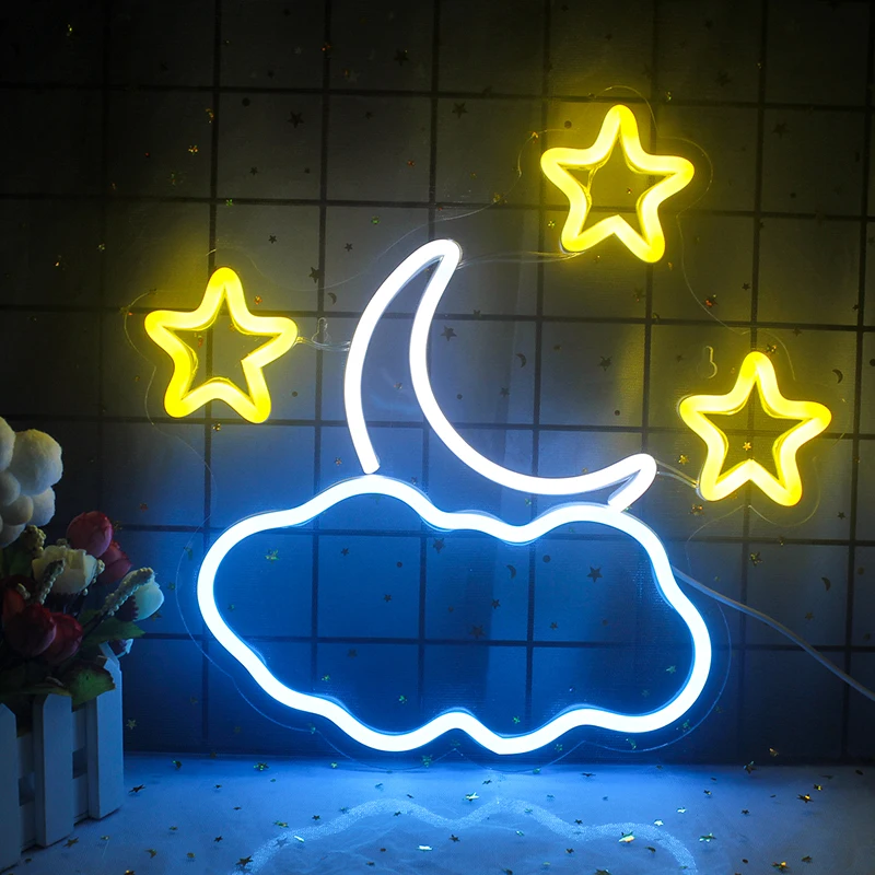 

Wanxing Neon Lighting LED Moon Star Cloud Design Wall Art Room Decor USB Powered Neon Sign For Kawaii Kids Bedroom Night Lamps