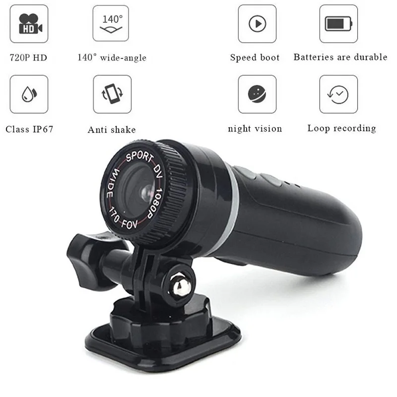 

T01 Motorcycle Bicycle Camera Helmet Sport Action DVR HD720 TF Card 32 GB 140 Wide Angle Loop Recording Antishake