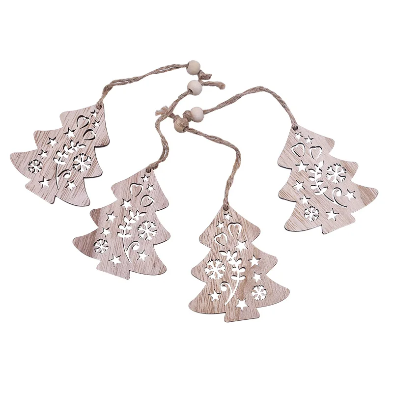 4Pcs-318-S02 3/4/6 шт. Рождество деревянные подвески, украшения DIY Изделия из дерева для Xmas Tree Висячие для рождественской вечеринки украшения фестиваль подарки - Цвет: 4Pcs-318-S02