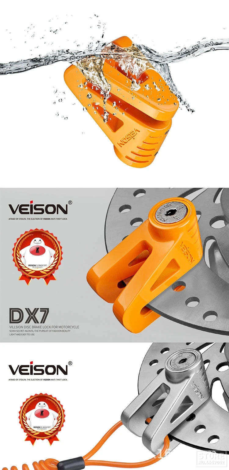 VEISON Stainless Steel Motorcycle Lock Bicycle Theft Pretection Brake Moto Motorbike Lock Waterproof bike Lock