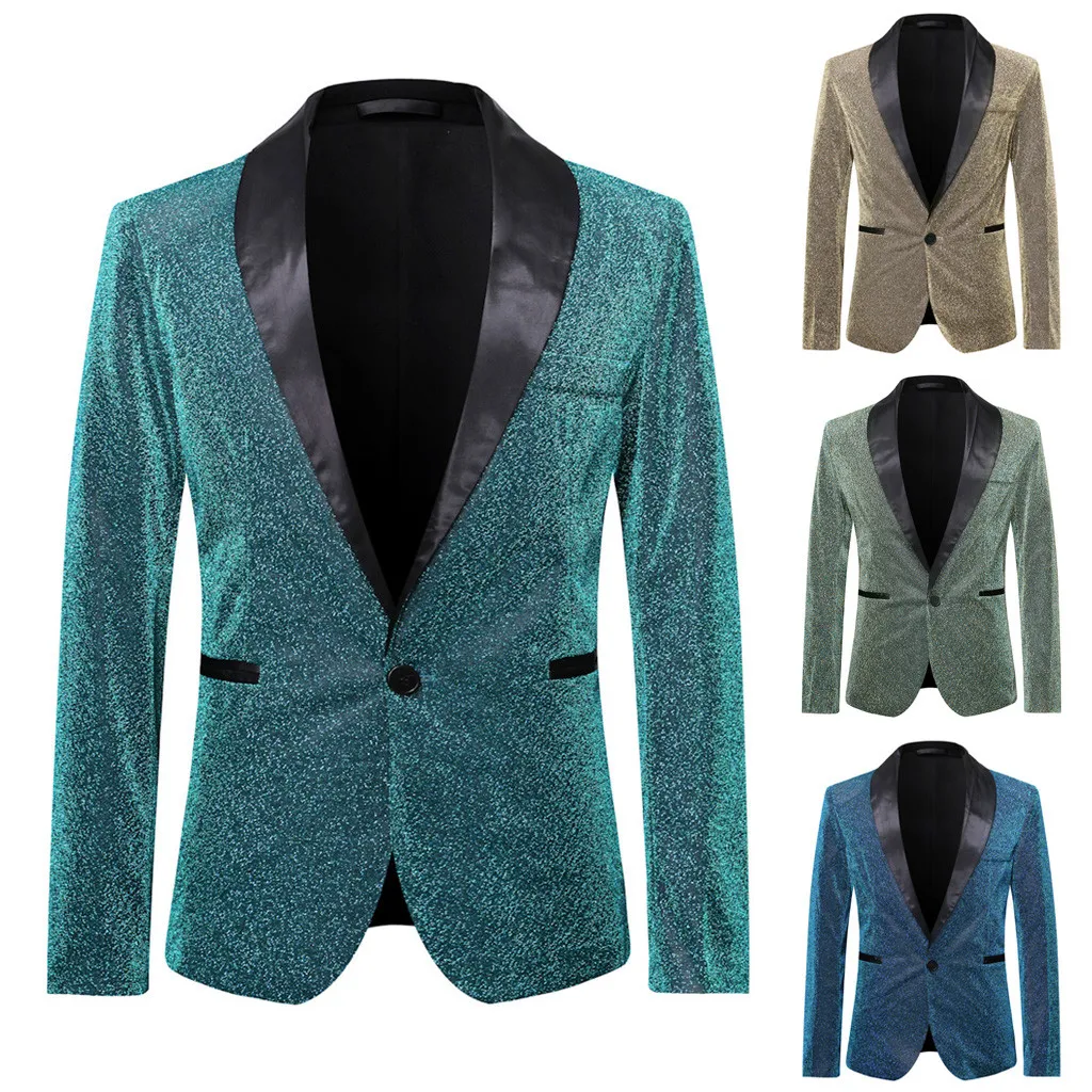 Fashion Men's Autumn Winter Casual Jacket Long Sleeve Performances Top Wedding Groom Singer Slim Fit Blazer Hombre 10.15