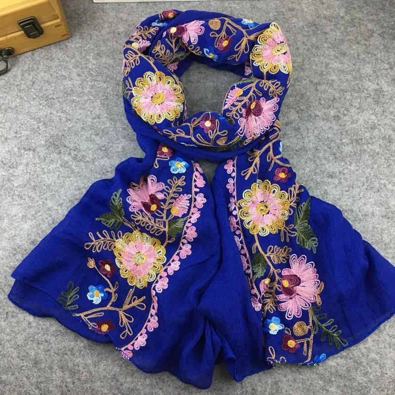 1-jewelblue Женские модные кашемировые шарфы с цветочной вышивкой, осенне-зимний шарф для лица, женский шарф-шаль с кисточками, длинное одеяло, Cachecol - Цвет: 1-jewelblue